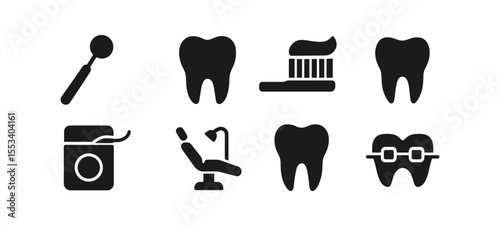 Dental health filled icon set. oral care, hygiene tooth icons solid collection