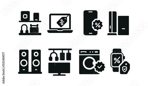 Home appliance solid icon set. essential electronics for smart living