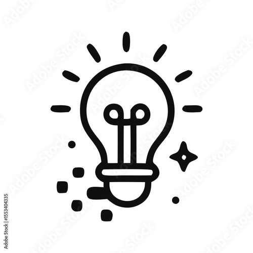 Digital innovation illustrates a line drawing of a bright lightbulb idea sparking new solutions, ideal for technology concepts. energizing creativity.