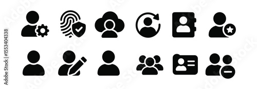User profile filled icon set. accounts, security, management icons in filled style