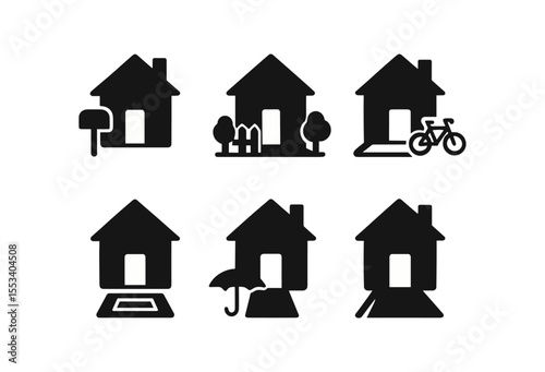Home, real estate solid icon set. property, residence icons solid collection