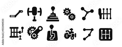 Car parts solid icon set. engine, transmission, gearbox icons solid collection