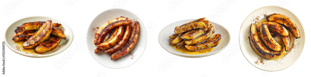 Fototapeta premium Fried Plantains on White Plates, Sweet and Delicious Dessert