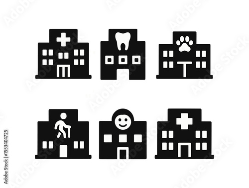 Healthcare, medical silhouette icon set. hospital, clinic, health symbols collection