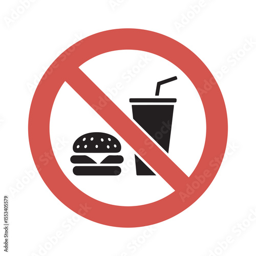 No Food Allowed Sign, Forbidden Eating Symbol, vector illustration
