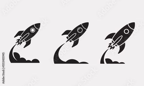 Rocket Flying Icons Set, Space Exploration Graphic, vector illustration