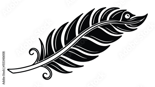 Vector silhouette illustration of an abstract bird with feather design elements