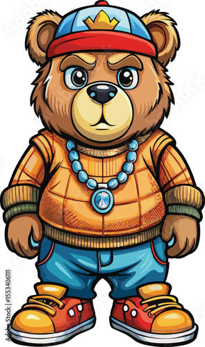 Hip hop bear cartoon character vector illustration