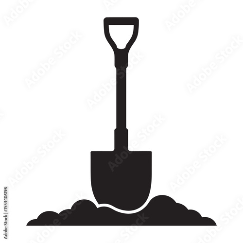 Shovel and Dirt Pile Silhouette, Gardening Tool, vector illustration