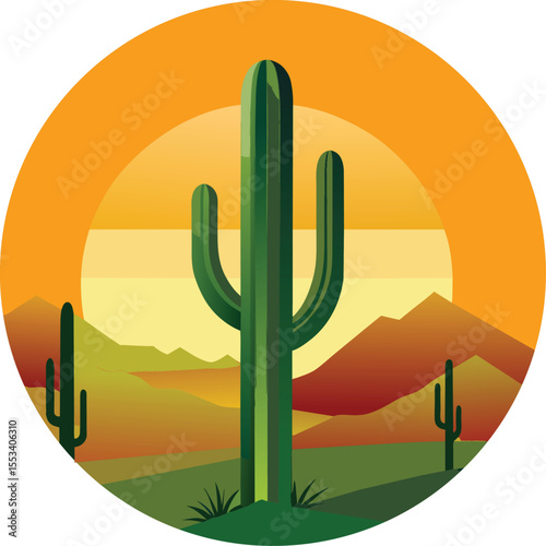 cactus in desert badge design vector illustration