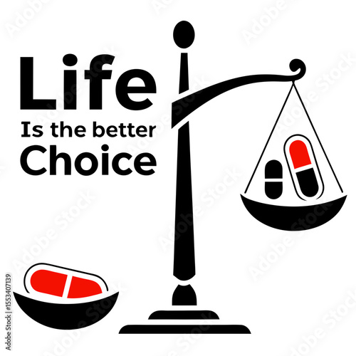 Life vs. Drugs: Choose the Better Path, International Day Against Drug Abuse,Drug-Free Message,design, social message, smile, character, gift, funny, design, card, art, cartoon