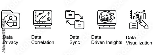 Data Terms In Business banner web icon vector illustration of Privacy, Correlation, Sync, Driven Insights, Visualization