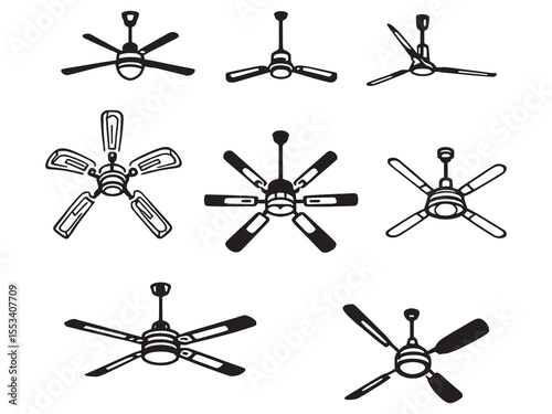 Minimalist line art illustration of ceiling fan design