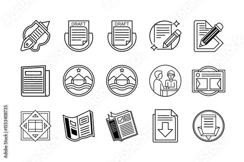 Article Icon Set on White Background – Minimalist Flat Design for Web and Apps