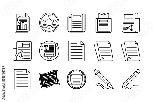 Article Icon Set on White Background – Minimalist Flat Design for Web and Apps