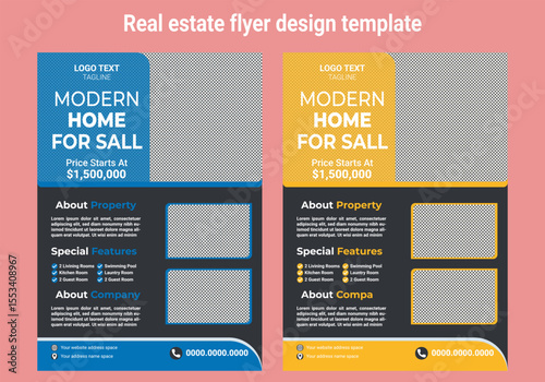 Real estate flyer design template, Real Estate Home Sale Flyer, creative home for sale flyer, color a4 print ready flyer. Creative real estate flyer design template. 