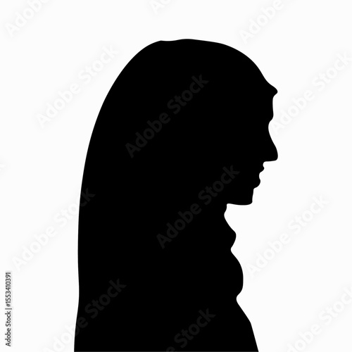 Profile of a woman in a hijab. Black silhouette of a girl on a white background 1