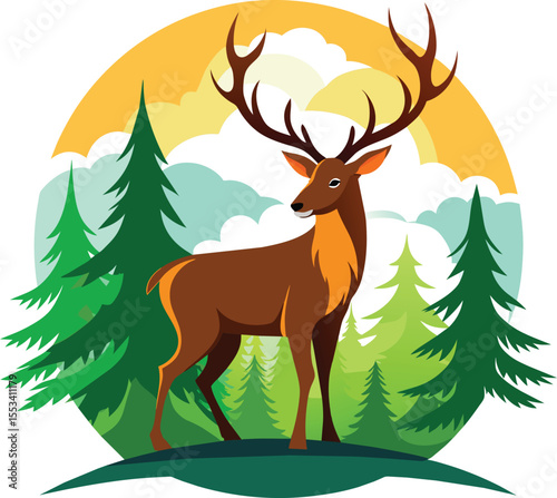 deer in the green woods design vector art