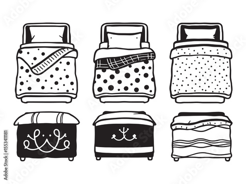 Minimalist warm comforter line art illustration