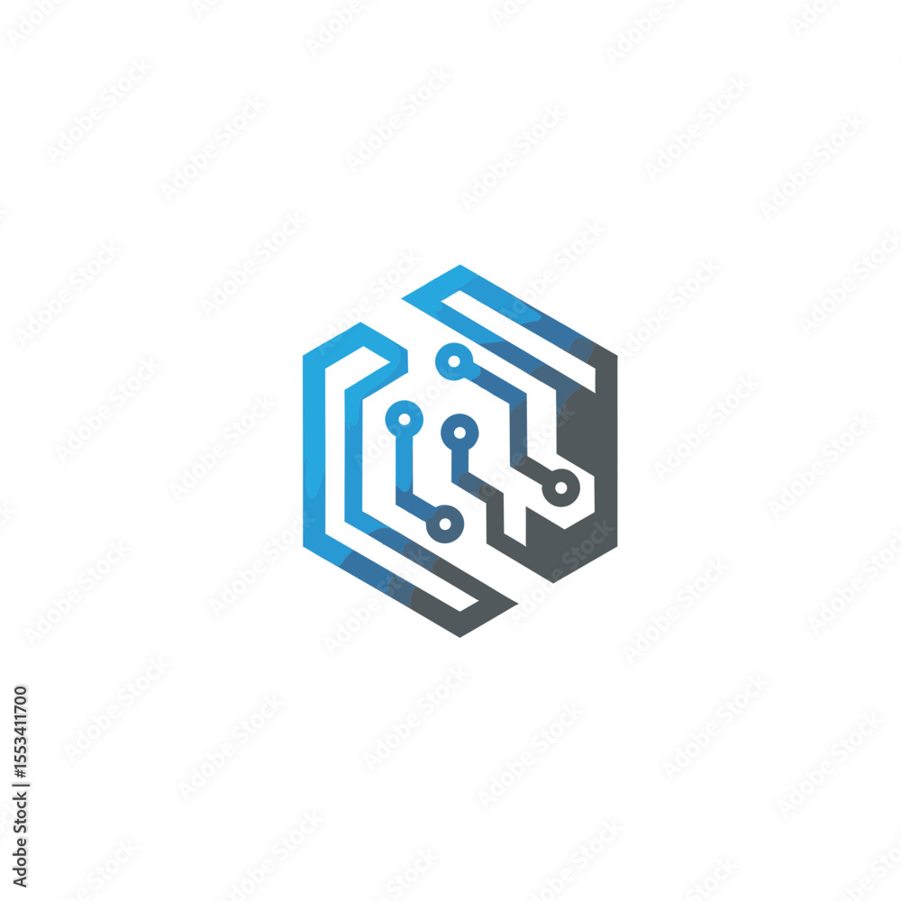 Fototapeta premium Abstract circuit hexagon tech logo