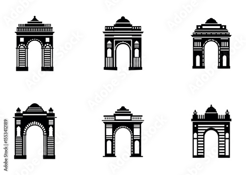 Various depictions of archways or monumental gateways vector silhouettes