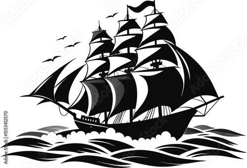 vintage ship on the sea logo vector art