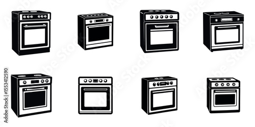 Assorted Collection of Different Style Stove and Oven Combinations vector silhouettes