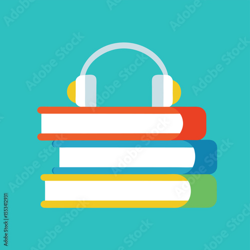 Audiobooks Listen and Learn with Stacked Books and Headphones