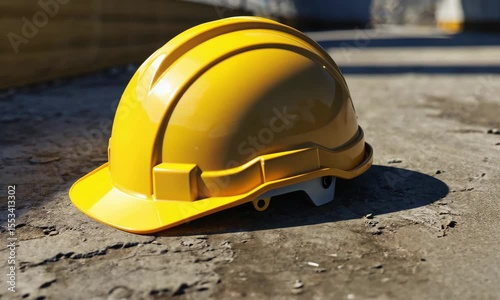 Yellow Hard Hat on Concrete Ground Outdoors
