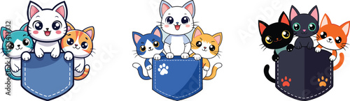 cute cats in pocket design set vector illustration