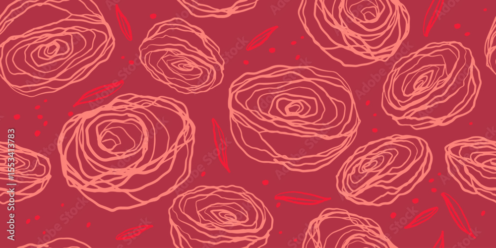 Seamless pattern of rose background vector. Abstract flowers red background. Ideal for textile design, wallpaper, covers, posters, cards, decoration and packaging.