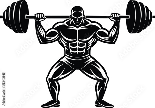 Muscular man lifting weights logo vector illustration
