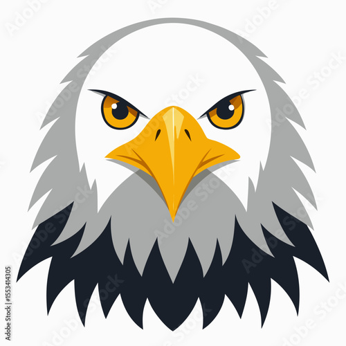 Fierce bald eagle head emblem with intense yellow eyes and sharp beak