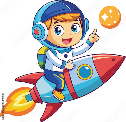 cartoon boy on the rocket vector illustration