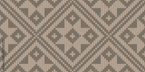 Traditional tribal-inspired seamless pattern with diamond shapes and striped textures in earthy tones. Ideal for textiles, wallpapers, and ethnic-themed design projects.