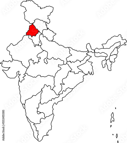 PUNJAB MAP, INDIA MAP HIGHLIGHTING THE STATE OF PUNJAB