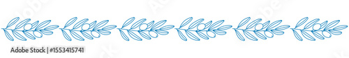 Olive branch border line art vector illustration.
Repeating blue outline design of olive leaves and berries