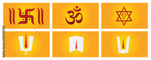 Set of Hindu religious symbols vector on white isolated