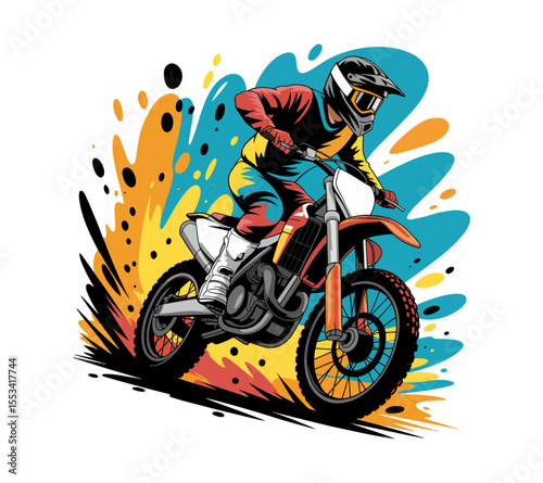 Dynamic Motocross Rider in Action: Colorful Vector Illustration