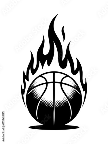 Black and White Fiery Basketball Flaming Ball Sport Graphic Design
