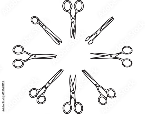 Open Scissors Vector Line Art Design
