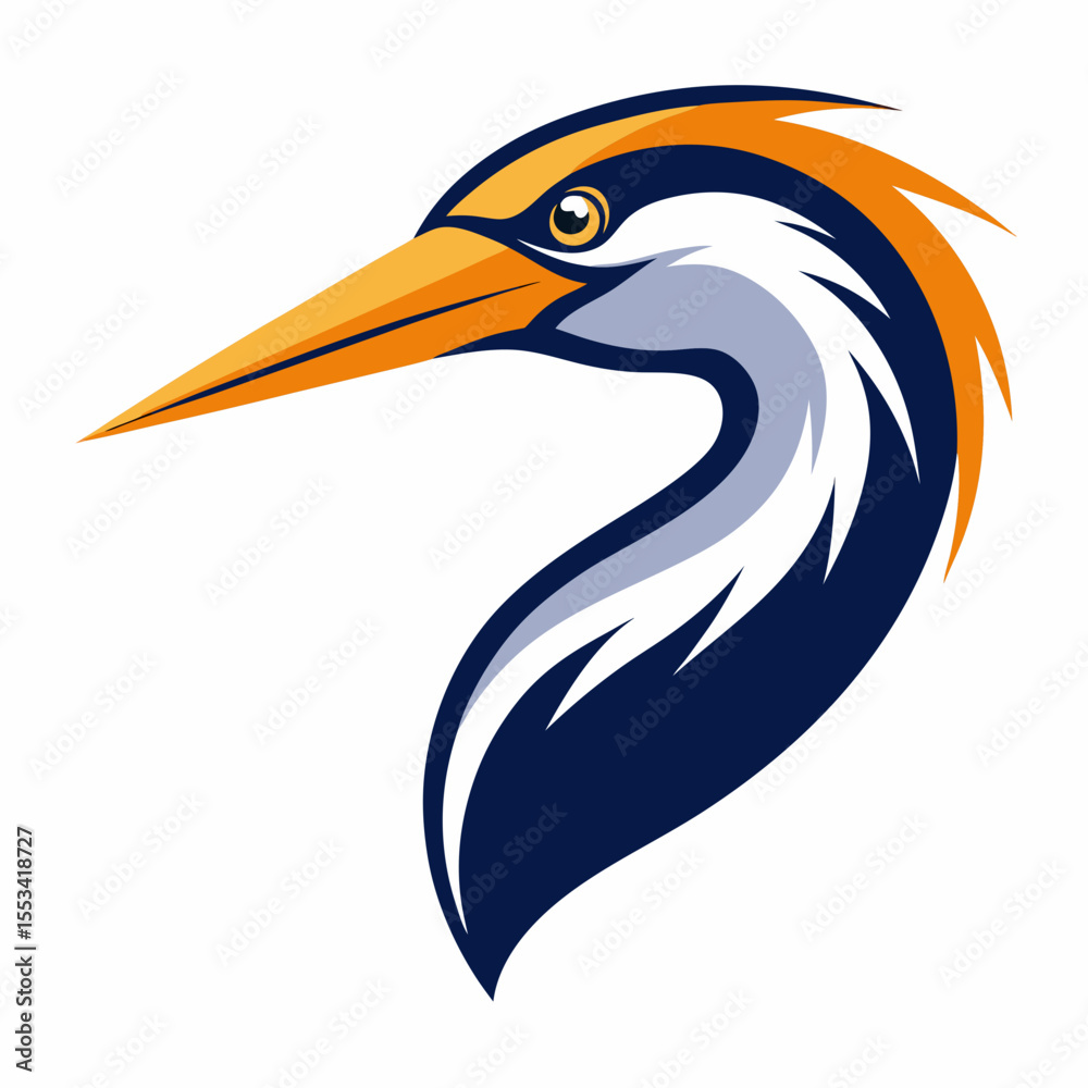 Fototapeta premium Stylized great blue heron logo with orange and blue accents
