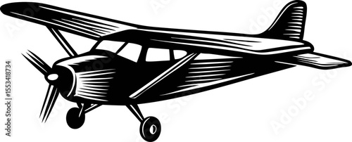 Vintage hand drawn propeller airplane isolated on white classic small aircraft illustration in engraved