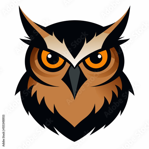 Intense orange eyed owl head mascot logo design
