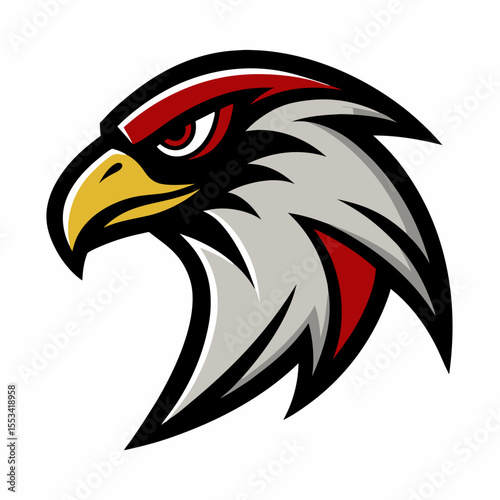 Aggressive eagle head mascot logo with red and gray accents