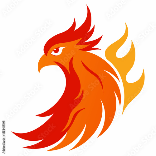 Stylized fiery phoenix rising with intense orange and red hues