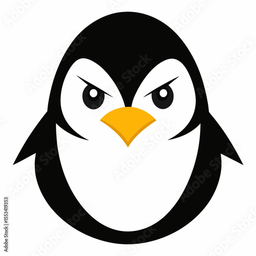 Angry penguin character with fierce eyes and yellow beak