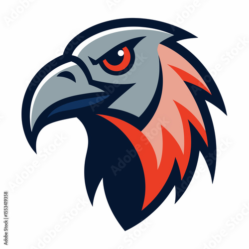Aggressive eagle head mascot with red and blue accents