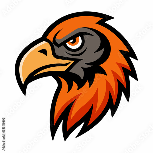 Fierce orange hawk head mascot with sharp features and intense gaze