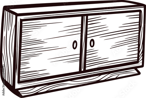 Hand drawn wooden cabinet with two sliding doors engraved sketch furniture illustration